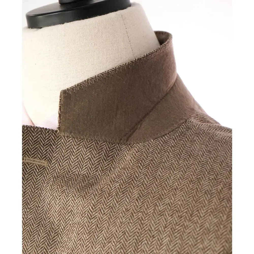 $1,295 SAKS 5TH AVE - Brown Herringbone Cashmere Blazer - 50R